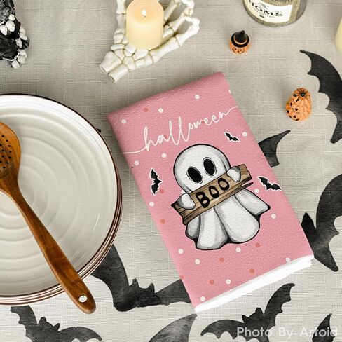 Artoid Mode Black Cat Pumpkin Ghost Halloween Kitchen Towels Dish Towels, 18x26 Inch Bats Jack-O'-Lantern Decoration Hand Towels Set of 2 in Kuwait