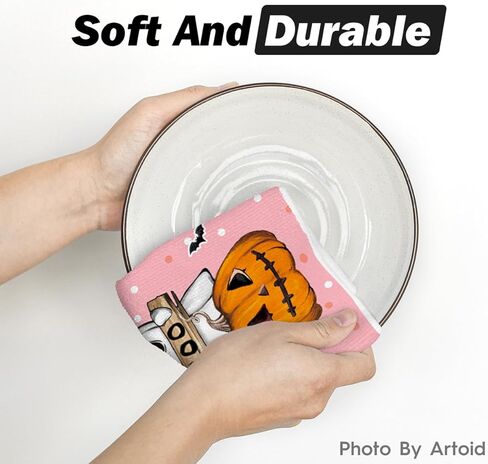 Artoid Mode Black Cat Pumpkin Ghost Halloween Kitchen Towels Dish Towels, 18x26 Inch Bats Jack-O'-Lantern Decoration Hand Towels Set of 2 in Kuwait