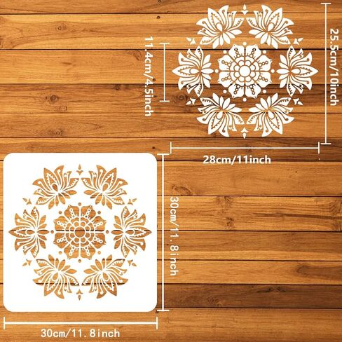 Pingerinspire Lotus Circle Painting stencil 11.8x11.8 بوصة India Style Lotus تصميم زهرة الاستنسل لوتس دائرة الهندية استنسل الهند قالب موضوع لجدار الخشب الأثاث DIY ديكور المنزل in Saudi Arabia