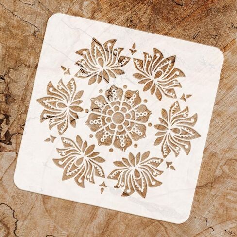 Pingerinspire Lotus Circle Painting stencil 11.8x11.8 بوصة India Style Lotus تصميم زهرة الاستنسل لوتس دائرة الهندية استنسل الهند قالب موضوع لجدار الخشب الأثاث DIY ديكور المنزل in Saudi Arabia
