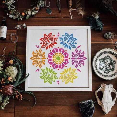 Pingerinspire Lotus Circle Painting stencil 11.8x11.8 بوصة India Style Lotus تصميم زهرة الاستنسل لوتس دائرة الهندية استنسل الهند قالب موضوع لجدار الخشب الأثاث DIY ديكور المنزل in Saudi Arabia