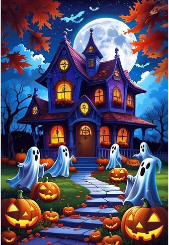 Bloomthread DIY 5D Halloween Ghost and Pumpkin Diamond Painting Kit للبالغين-مجموعة فن الرعب الماس الكامل (12 × 16 بوصة) (Ghost-2) in Kuwait