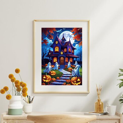 Bloomthread DIY 5D Halloween Ghost and Pumpkin Diamond Painting Kit للبالغين-مجموعة فن الرعب الماس الكامل (12 × 16 بوصة) (Ghost-2) in Kuwait
