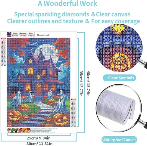 Bloomthread DIY 5D Halloween Ghost and Pumpkin Diamond Painting Kit للبالغين-مجموعة فن الرعب الماس الكامل (12 × 16 بوصة) (Ghost-2) in Kuwait