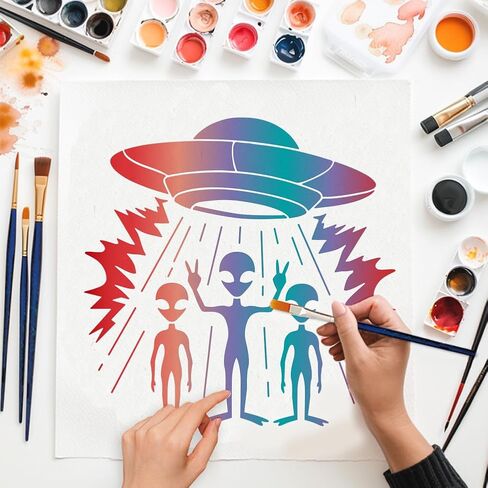 Mayjoydiy enize stencils stencils stencils stusible stencils stency for paint 11.8x11.8 بوصات قوالب رسم سفينة فضائية مع فرشاة الطلاء لأثاث الحائط الخشبي أرضية زخرفة هدية المنزل in Kuwait