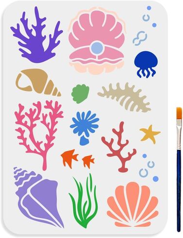 MAYJOYDIY Sunset River Tree Stencils 11.7×8.3inch Large Nature Forest Scene Stencil with Paint Brush Oval Sun Cloud Lake Template for Window Furniture Fabric Canvas DIY Craft Projects in Saudi Arabia