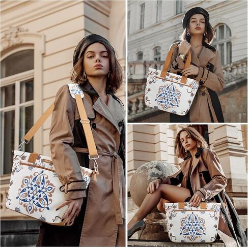 حقيبة حمل بوهو مع مقصورة كمبيوتر محمول وسحاب ، حقيبة كتف محفظة لعمل السفر بين عشية وضحاها الرحلات في عطلة نهاية الأسبوع ، هدية للنساء ، أبيض in Kuwait