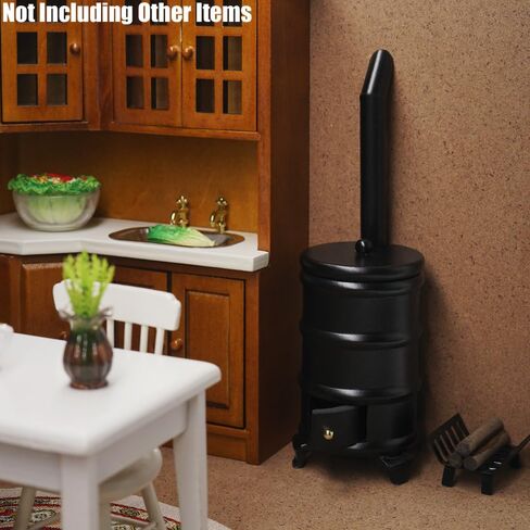Odoria Dollhouse Kitchen Stove Miniature: 1/12 Scale Pot Belly Stove for Victorian Pantry Restaurant - Mini Rustic Cooking Old Fashioned Black Wood in Saudi Arabia