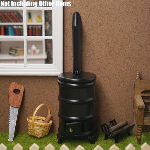 Odoria Dollhouse Kitchen Stove Miniature: 1/12 Scale Pot Belly Stove for Victorian Pantry Restaurant - Mini Rustic Cooking Old Fashioned Black Wood in Saudi Arabia