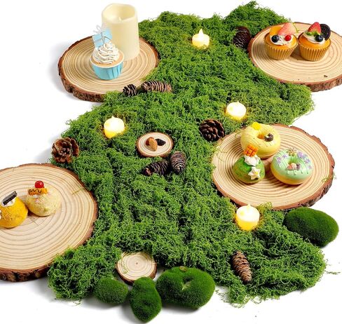 Nuanchu 7 Pack Wood Table Centerpieces with Rustic Wood Slices and Artificial Fake Green Moss for Wooden Fairy Wedding Woodland Table Decor Ideal DIY Crafts (2.4-2.8'',5.1-5.5'',7.9-9.1'') in Saudi Arabia
