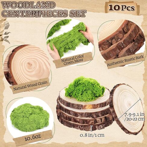 Nuanchu 7 Pack Wood Table Centerpieces with Rustic Wood Slices and Artificial Fake Green Moss for Wooden Fairy Wedding Woodland Table Decor Ideal DIY Crafts (2.4-2.8'',5.1-5.5'',7.9-9.1'') in Saudi Arabia