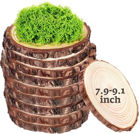 Nuanchu 7 Pack Wood Table Centerpieces with Rustic Wood Slices and Artificial Fake Green Moss for Wooden Fairy Wedding Woodland Table Decor Ideal DIY Crafts (2.4-2.8'',5.1-5.5'',7.9-9.1'') in Saudi Arabia