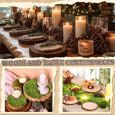 Nuanchu 7 Pack Wood Table Centerpieces with Rustic Wood Slices and Artificial Fake Green Moss for Wooden Fairy Wedding Woodland Table Decor Ideal DIY Crafts (2.4-2.8'',5.1-5.5'',7.9-9.1'') in Saudi Arabia
