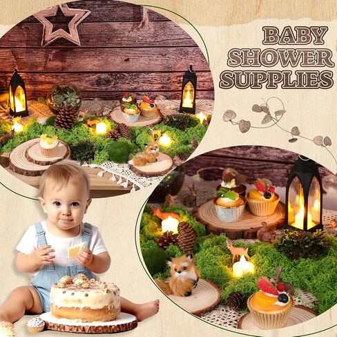 Nuanchu 7 Pack Wood Table Centerpieces with Rustic Wood Slices and Artificial Fake Green Moss for Wooden Fairy Wedding Woodland Table Decor Ideal DIY Crafts (2.4-2.8'',5.1-5.5'',7.9-9.1'') in Saudi Arabia