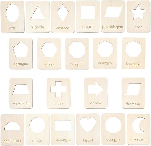 BENECREAT 21 Shapes Wood Geometry Stencils, 3.5x2.7 Inch Reusable Drawing Stencil Template Tool Set for Chalk Paintings and Acrylic Paintings, Wood Stencils for DIY Crafts, Shape Recognition Card in Saudi Arabia