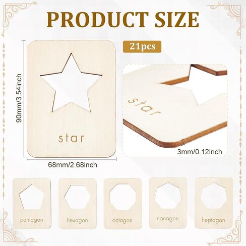 BENECREAT 21 Shapes Wood Geometry Stencils, 3.5x2.7 Inch Reusable Drawing Stencil Template Tool Set for Chalk Paintings and Acrylic Paintings, Wood Stencils for DIY Crafts, Shape Recognition Card in Saudi Arabia