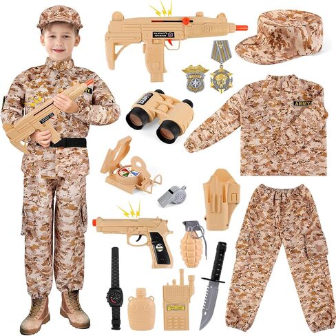 Deao Army Soldier Dress Up for Kid Military Costume Set Play مع إكسسوارات خوذة Solider Boy Dress Up Halloween in Saudi Arabia