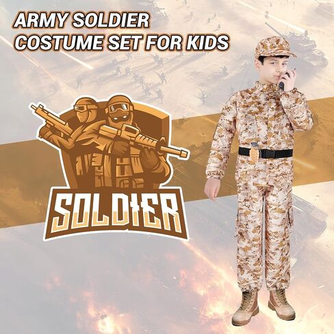 Deao Army Soldier Dress Up for Kid Military Costume Set Play مع إكسسوارات خوذة Solider Boy Dress Up Halloween in Saudi Arabia
