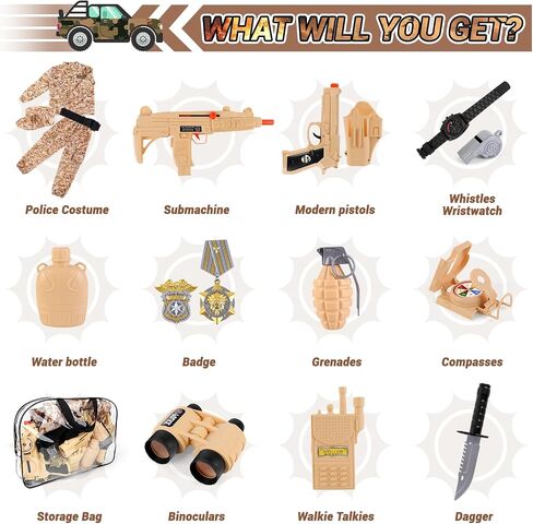 Deao Army Soldier Dress Up for Kid Military Costume Set Play مع إكسسوارات خوذة Solider Boy Dress Up Halloween in Saudi Arabia
