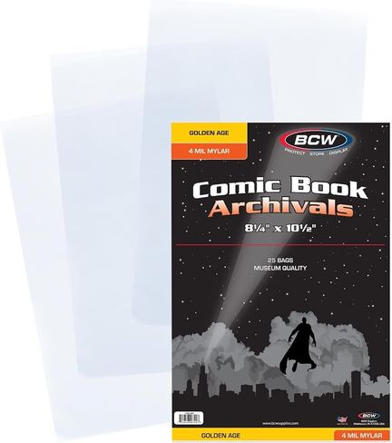 BCW التخزين الهزلي الذهبي | أرشيف البوليستر مايلار أكياس هزلية | سمك 4 مل | يناسب كاريكاتير العصر الذهبي | 1-1/2 "رفرف الإغلاق | حماية واضحة للبلور | يحفظ حالة الكتاب الهزلي in Saudi Arabia