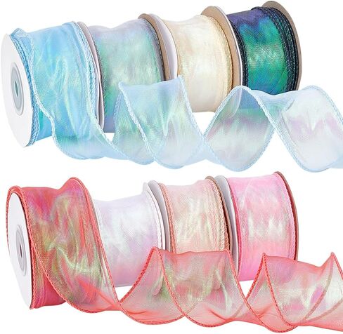 PH PandaHall 8 Colors Grosgrain Ribbon Wide Bendable Organza Ribbon Iridescent Ribbon for Flowers Bouquet Packaging Valentine's Day Gift Wrapping Wedding Party Crafts Decoration, OCOR-PH0004-27 in Saudi Arabia