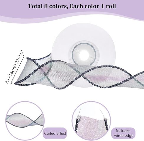 PH PandaHall 8 Colors Grosgrain Ribbon Wide Bendable Organza Ribbon Iridescent Ribbon for Flowers Bouquet Packaging Valentine's Day Gift Wrapping Wedding Party Crafts Decoration, OCOR-PH0004-27 in Saudi Arabia