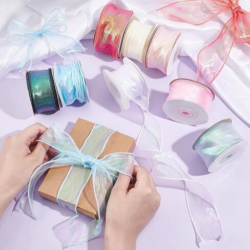 PH PandaHall 8 Colors Grosgrain Ribbon Wide Bendable Organza Ribbon Iridescent Ribbon for Flowers Bouquet Packaging Valentine's Day Gift Wrapping Wedding Party Crafts Decoration, OCOR-PH0004-27 in Saudi Arabia