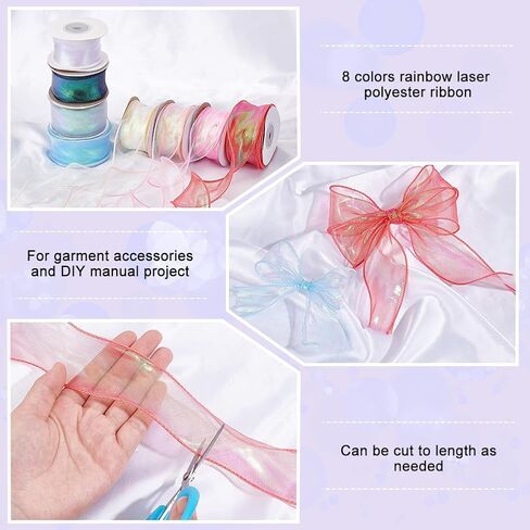PH PandaHall 8 Colors Grosgrain Ribbon Wide Bendable Organza Ribbon Iridescent Ribbon for Flowers Bouquet Packaging Valentine's Day Gift Wrapping Wedding Party Crafts Decoration, OCOR-PH0004-27 in Saudi Arabia