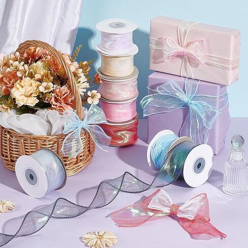 PH PandaHall 8 Colors Grosgrain Ribbon Wide Bendable Organza Ribbon Iridescent Ribbon for Flowers Bouquet Packaging Valentine's Day Gift Wrapping Wedding Party Crafts Decoration, OCOR-PH0004-27 in Saudi Arabia