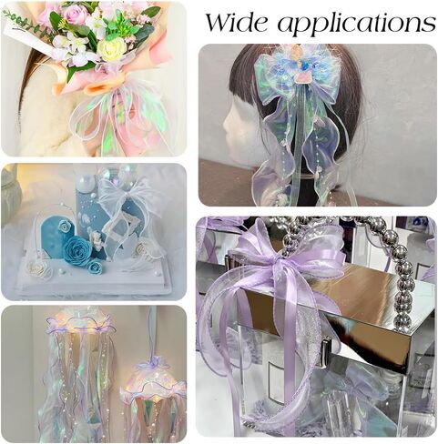 PH PandaHall 8 Colors Grosgrain Ribbon Wide Bendable Organza Ribbon Iridescent Ribbon for Flowers Bouquet Packaging Valentine's Day Gift Wrapping Wedding Party Crafts Decoration, OCOR-PH0004-27 in Saudi Arabia