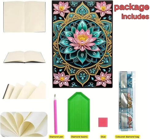 Lotus Diamond Painting دفتر للبالغين ، A5 Diamonds Art Journal و DIY Sketchbook ، مستلزمات Art Kit Diamond ، هدية للمبتدئين ، عشاق الحرفية ، الفنانين. (لوتس) in Kuwait