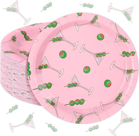 Zhehao 50 Pcs Martini Party Decoration a Tini Bit Older Birthday Supplies 9 Inch Disposable Martini Paper Plates Tini Bit Older Birthday Decoration for Wedding (Pink,Cocktail) in Saudi Arabia