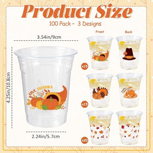 Thanksgiving Party Decoration Disposable Plastic Cups, 50 Pack 12oz Fall Disposable Plastic Cups with Fall Pumpkin Leaf Truck for Thanksgiving Autumn Fall Harvest Wedding Party Decoration Supplies in Kuwait