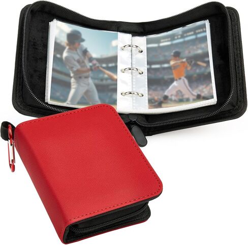 Mini 1-Pocket Trading Card Binder, Holds 80+ Cards with 40 Removable Sleeves, Small Zipper Card Album Case for TCG, MTG, Pokémon, Yugioh, Sports Game Cards, Gift for Kids & Collectors (RED-ZS) in Saudi Arabia