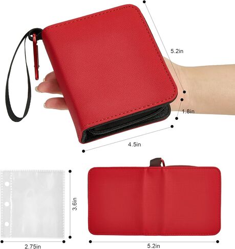Mini 1-Pocket Trading Card Binder, Holds 80+ Cards with 40 Removable Sleeves, Small Zipper Card Album Case for TCG, MTG, Pokémon, Yugioh, Sports Game Cards, Gift for Kids & Collectors (RED-ZS) in Saudi Arabia