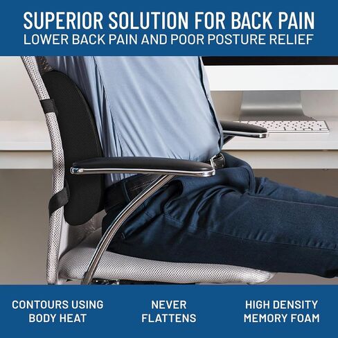 Comfort Lumbar Support Pillow for Office Chair - Memory Foam Back Cushion for Car, Chair, Couch - Lumbar Pillow Promotes Better Posture, Back Pain Relief - Ideal for Gaming and Desk Chairs in Saudi Arabia