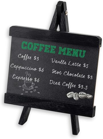 Tablecraft Tabletop Scalboard Sign ، إطار خشب الأسود على طراز Easel ، عرض رسائل طاولة شطيرة من طراز واحد ، لوح أحادي الطاولة ، لوحات القائمة الريفية ، حفلات الزفاف ، المقاهي ، والمطاعم ، 7 "× 6.5" × 9.5 " in Saudi Arabia