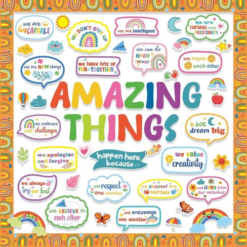 Konsait 74 PCS Classroom Bulletin Sets ، أشياء مذهلة تحدث هنا لوحة إعلانات ، Boho Rainbow مرحبًا بك في المدرسة القواطع التحفيزية الإيجابية لديكور جدار الفصل الدراسي المدرسي in Saudi Arabia