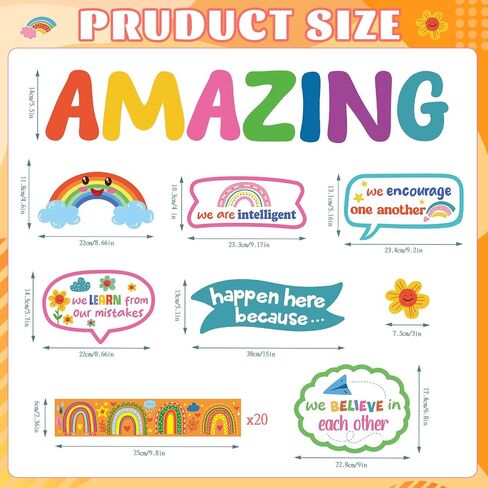 Konsait 74 PCS Classroom Bulletin Sets ، أشياء مذهلة تحدث هنا لوحة إعلانات ، Boho Rainbow مرحبًا بك في المدرسة القواطع التحفيزية الإيجابية لديكور جدار الفصل الدراسي المدرسي in Saudi Arabia