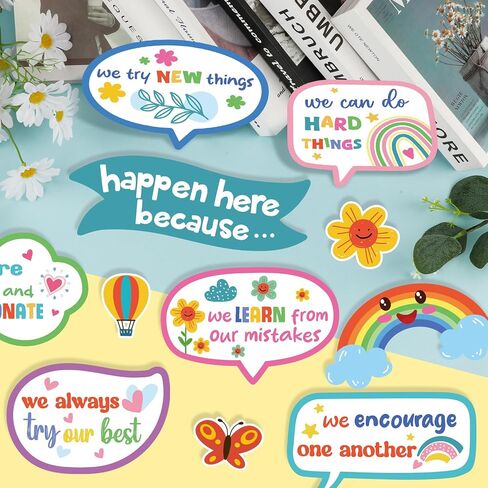 Konsait 74 PCS Classroom Bulletin Sets ، أشياء مذهلة تحدث هنا لوحة إعلانات ، Boho Rainbow مرحبًا بك في المدرسة القواطع التحفيزية الإيجابية لديكور جدار الفصل الدراسي المدرسي in Saudi Arabia