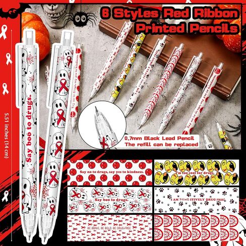 210 Pcs Red Ribbon Say No to Drugs Awareness Pencils 0.7mm Mechanical Pencils Drug-free Red Ribbon Week Prevention Event Business Charity Party Favor for Teen School Class Student in Saudi Arabia