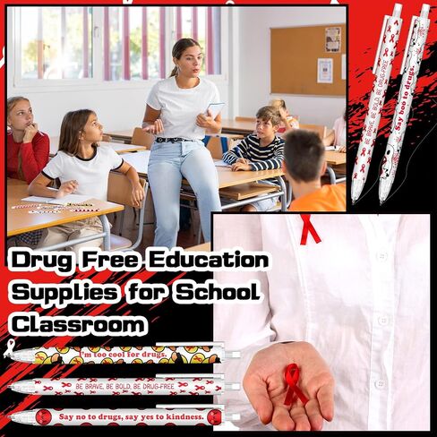 210 Pcs Red Ribbon Say No to Drugs Awareness Pencils 0.7mm Mechanical Pencils Drug-free Red Ribbon Week Prevention Event Business Charity Party Favor for Teen School Class Student in Saudi Arabia