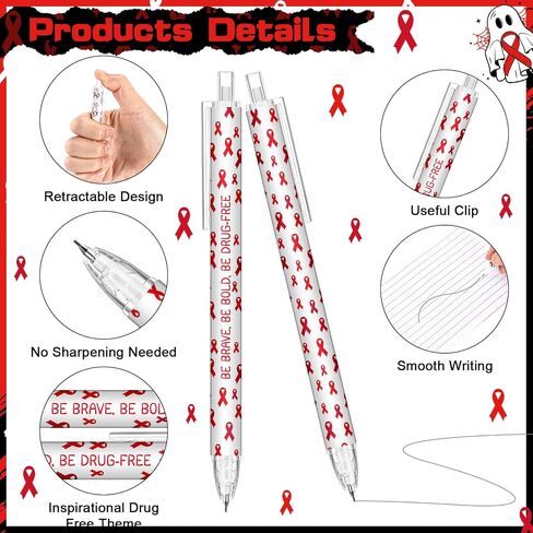 210 Pcs Red Ribbon Say No to Drugs Awareness Pencils 0.7mm Mechanical Pencils Drug-free Red Ribbon Week Prevention Event Business Charity Party Favor for Teen School Class Student in Saudi Arabia