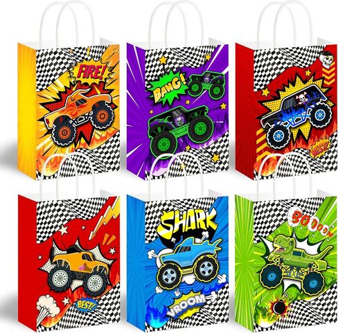 Batyongoga 24pcs Car Goodie حقائب مع مقابض - 6 أنماط فريدة من نوعها ، وأكياس معالجة الورق Kraft لحفلة عيد ميلاد الأطفال ، والاستحمام الطفل ، وسباق موضوع حفلات ، وصناديق الهدايا ، والزخارف ، واللوازم in Kuwait