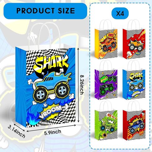 Batyongoga 24pcs Car Goodie حقائب مع مقابض - 6 أنماط فريدة من نوعها ، وأكياس معالجة الورق Kraft لحفلة عيد ميلاد الأطفال ، والاستحمام الطفل ، وسباق موضوع حفلات ، وصناديق الهدايا ، والزخارف ، واللوازم in Kuwait