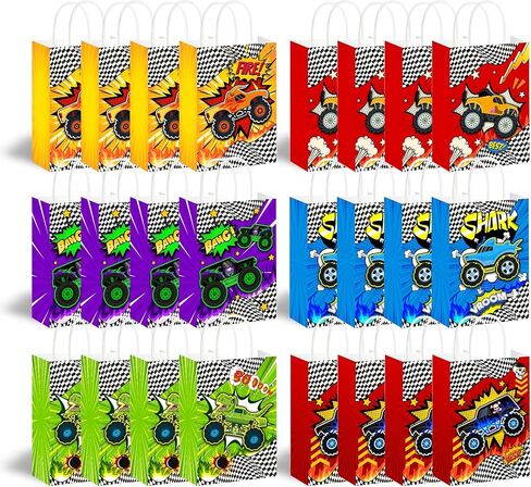 Batyongoga 24pcs Car Goodie حقائب مع مقابض - 6 أنماط فريدة من نوعها ، وأكياس معالجة الورق Kraft لحفلة عيد ميلاد الأطفال ، والاستحمام الطفل ، وسباق موضوع حفلات ، وصناديق الهدايا ، والزخارف ، واللوازم in Kuwait