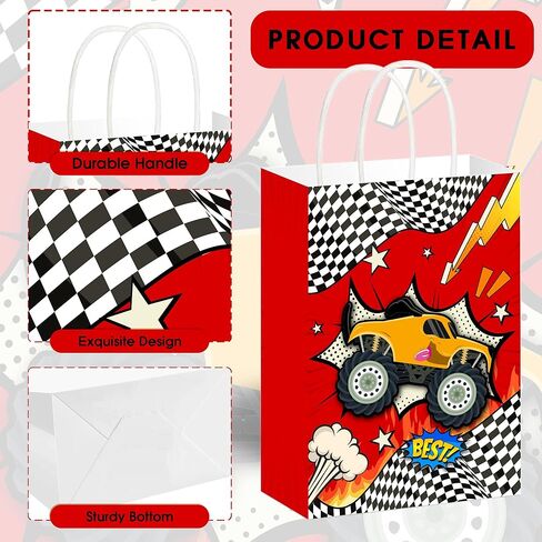 Batyongoga 24pcs Car Goodie حقائب مع مقابض - 6 أنماط فريدة من نوعها ، وأكياس معالجة الورق Kraft لحفلة عيد ميلاد الأطفال ، والاستحمام الطفل ، وسباق موضوع حفلات ، وصناديق الهدايا ، والزخارف ، واللوازم in Kuwait
