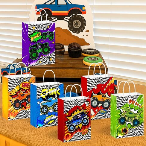 Batyongoga 24pcs Car Goodie حقائب مع مقابض - 6 أنماط فريدة من نوعها ، وأكياس معالجة الورق Kraft لحفلة عيد ميلاد الأطفال ، والاستحمام الطفل ، وسباق موضوع حفلات ، وصناديق الهدايا ، والزخارف ، واللوازم in Kuwait