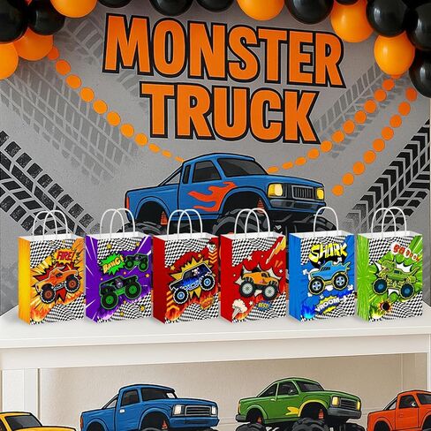 Batyongoga 24pcs Car Goodie حقائب مع مقابض - 6 أنماط فريدة من نوعها ، وأكياس معالجة الورق Kraft لحفلة عيد ميلاد الأطفال ، والاستحمام الطفل ، وسباق موضوع حفلات ، وصناديق الهدايا ، والزخارف ، واللوازم in Kuwait