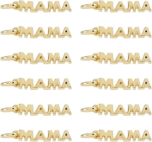 DICOSMETIC 12Pcs MAMA Charms Mother's Day Brass Charms Real 18K Gold Plated Word Charm Lettering Charm Pendants for DIY Jewelry Crafting Necklace Bracelet Making in Saudi Arabia